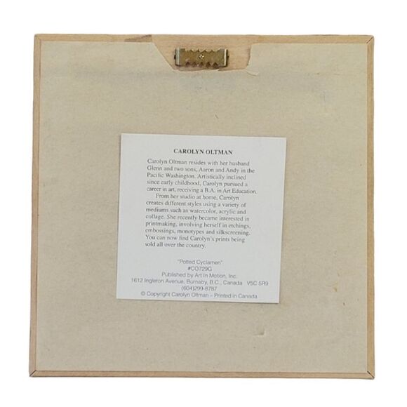 Vintage Carolyn Oltman Floral Framed Art "Potted Primrose" & "Potted Cyclamen" - Picture 6 of 7